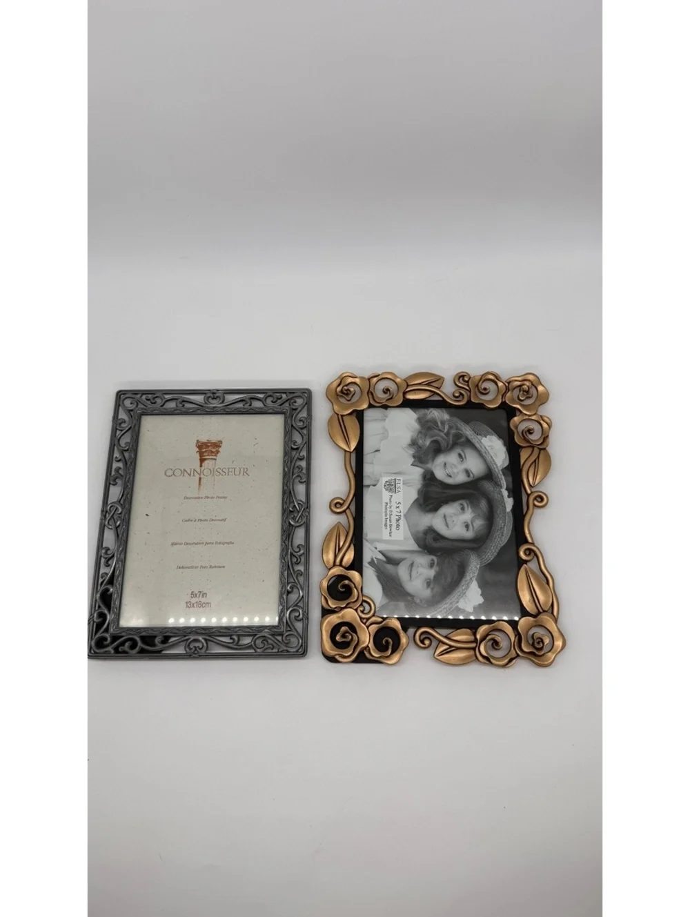 Lot of 2 Metal Floral Picture Frames 5x7 Connoisseur Elsa Rose Scroll Decor